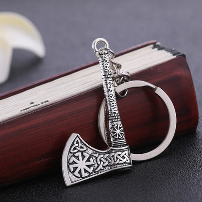 SKYRIM Viking Keychain – Punk Gothic Axe Talisman, Slavic Irish Knot Pagan Amulet Pendant, Men's Jewelry Gift