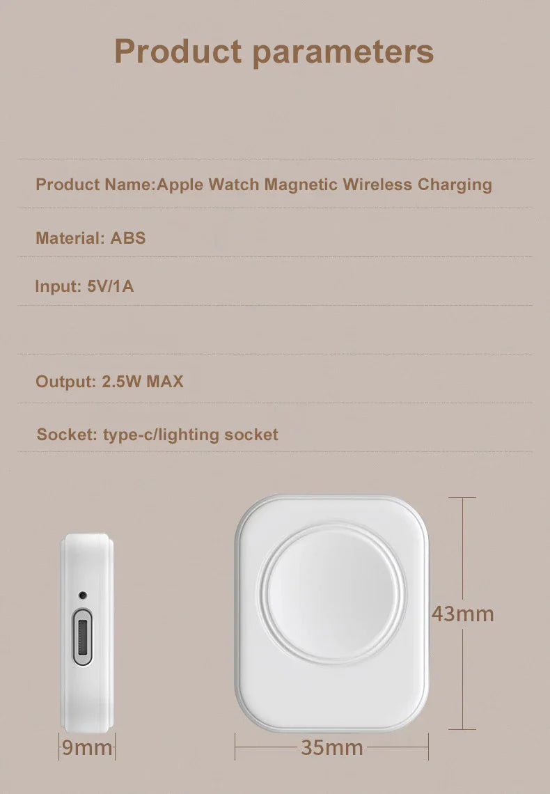 Magnetic Wireless Fast Charger for Apple Watch – Type-C Cable Compatible with Series 9 to 1 & SE
