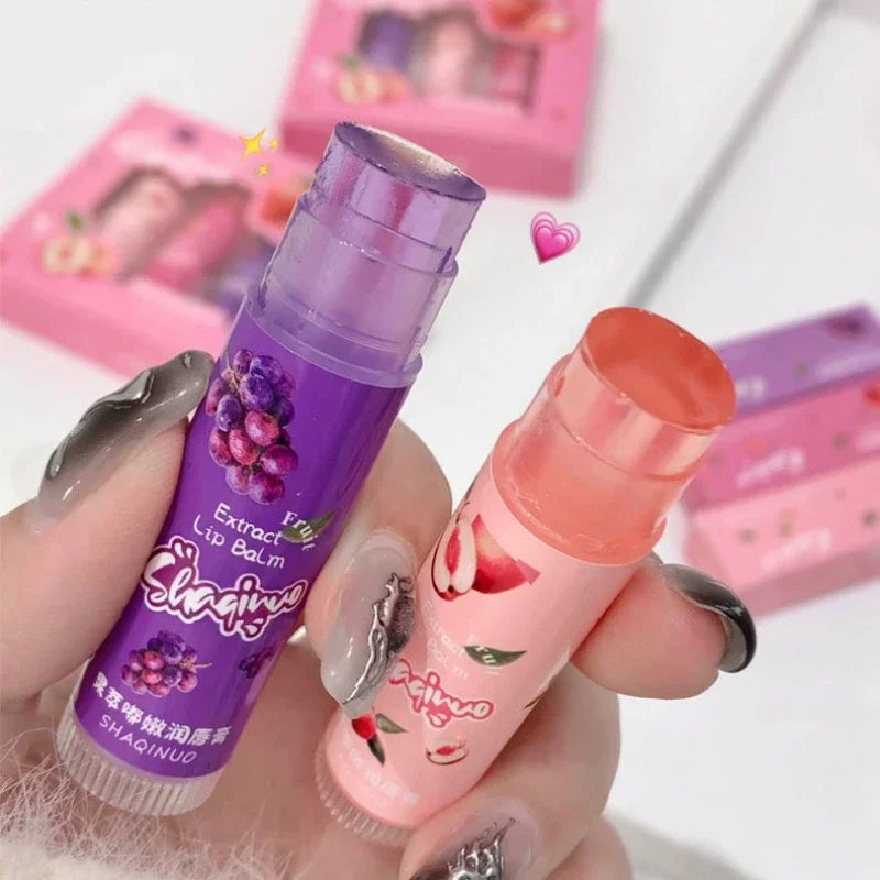 Jelly Fruit Lip Balm – Plant Extract Moisturizing Nourishing Lip Gloss, Long-Lasting Hydrating Juicy Peach Lip Care