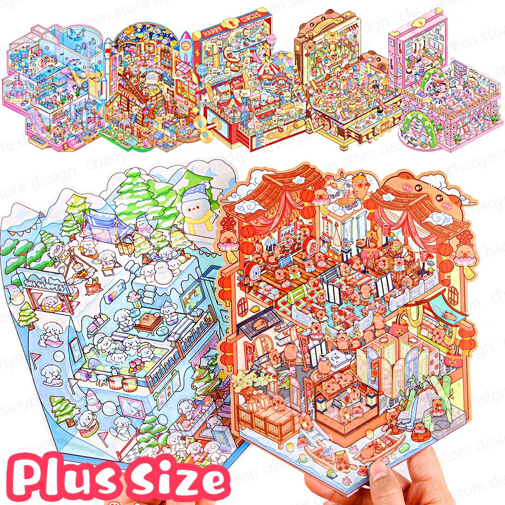 DIY Plus Size 3D Treasure Box World Landscape Stickers - Pocket Cabin Scene | Creative Gift for Kids