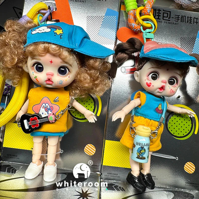 Mini Labbu Pocket Doll – Jointed Blythe-Style Boy & Girl Doll for Girls, Rainbow Ball Mobile Phone Decoration