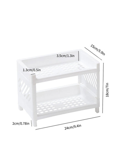 PP Desktop Double Layer Storage Rack: Rectangular White Organizer for Student Desks, Offices, Cosmetics, and Stationery