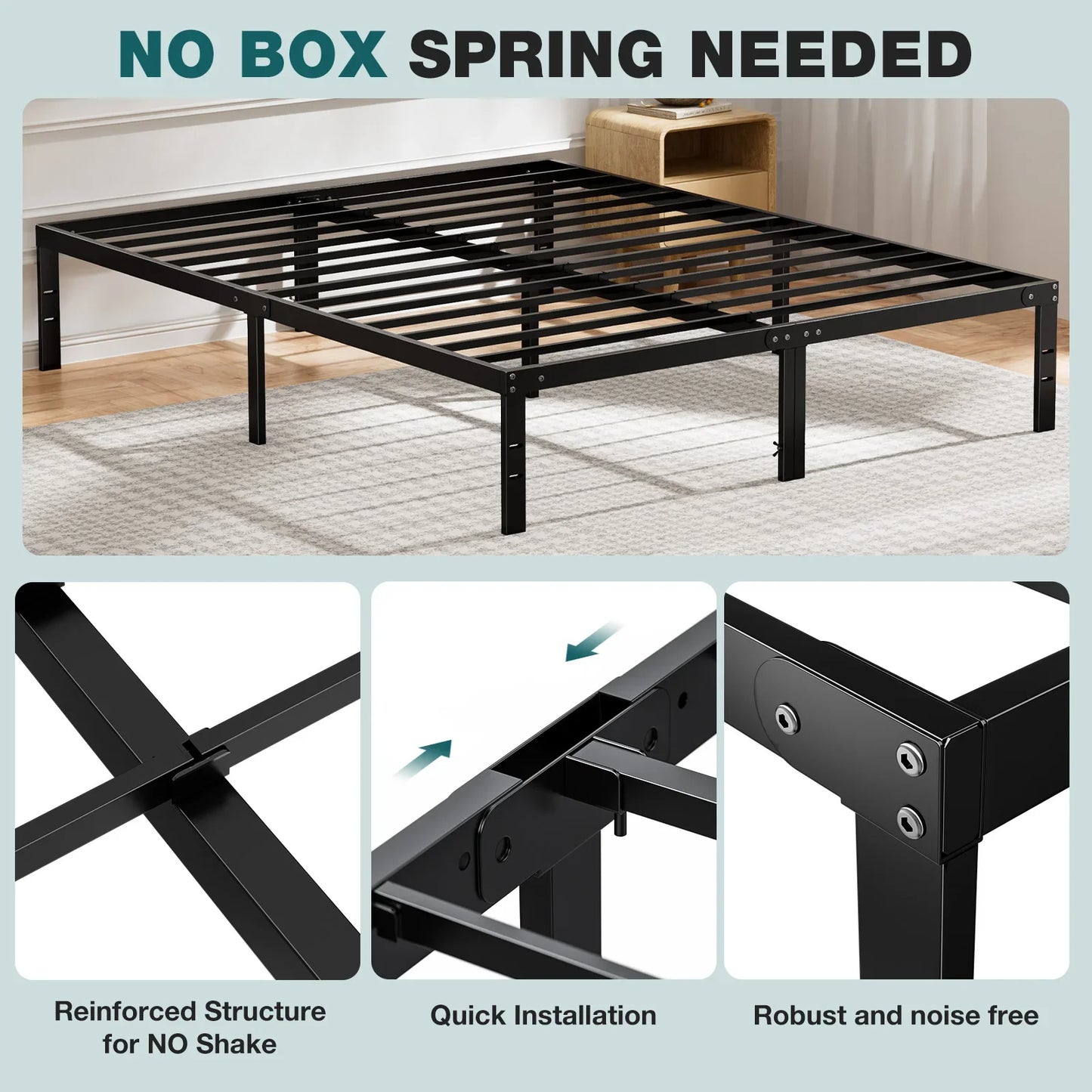 Metal Bed Frame with Storage – Twin, Full, Queen & King Size Platform with Steel Slat Support 350lbs