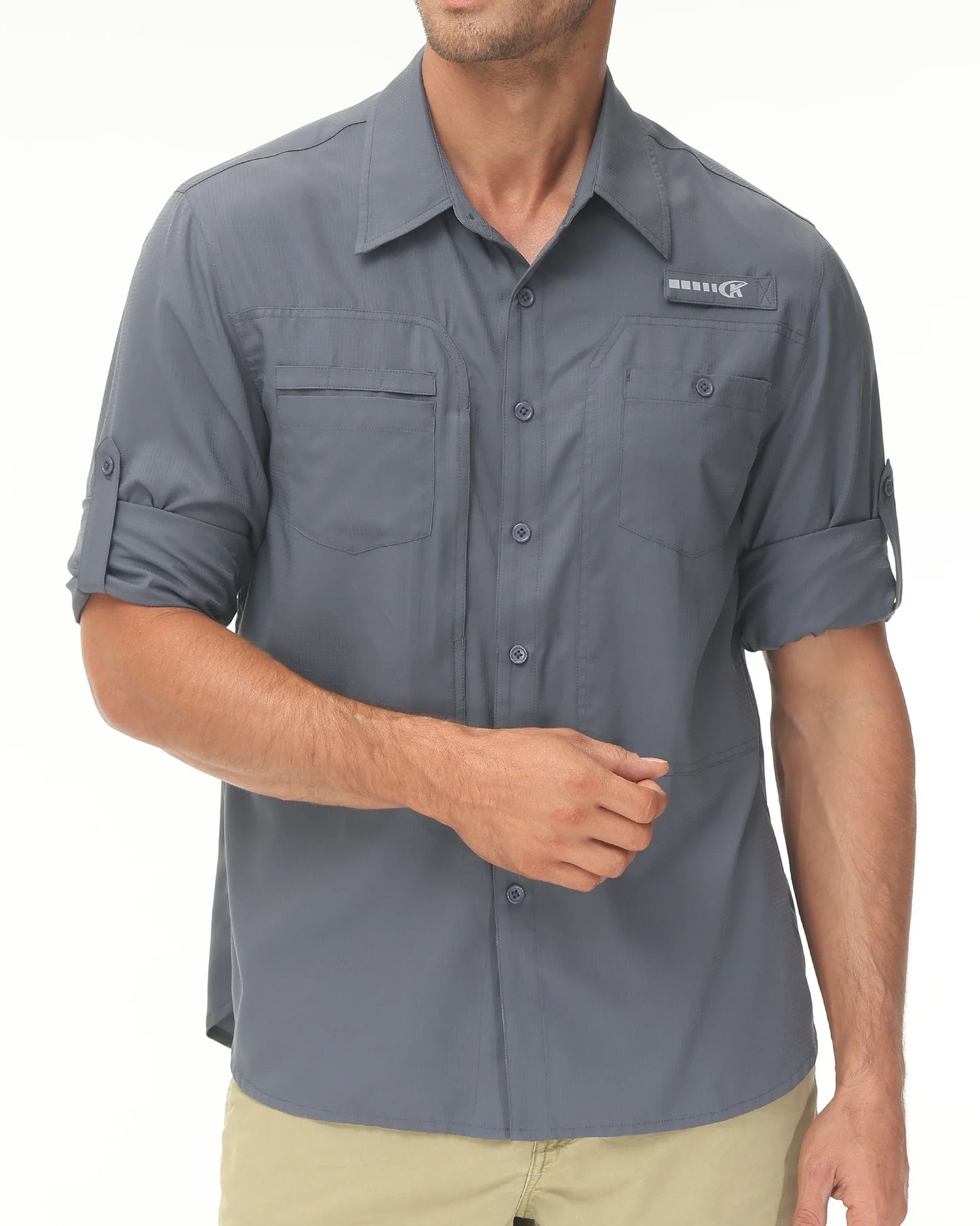 Men's UPF 50+ Long Sleeve Fishing Shirt – Sun Protection Breathable Hiking & Work Shirt with Zipper Pocket
