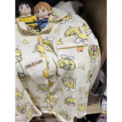 Kagamine Rin & Len Anime Pajamas — Long Sleeve Costume for Girls, 35-65Kg, Cosplay Sleepwear