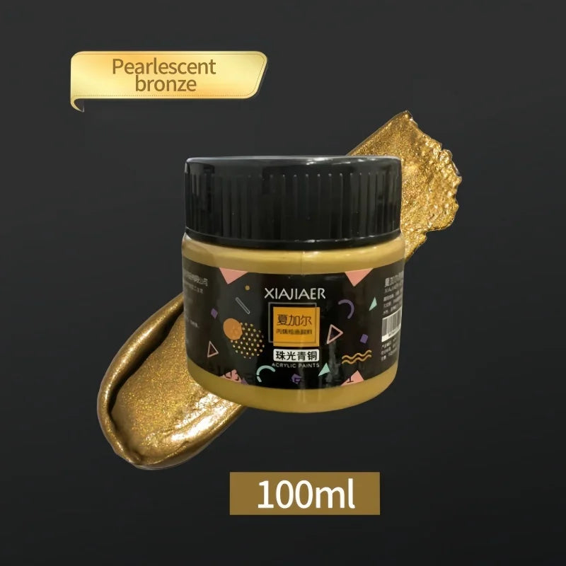 300ML/100ML Gold & Metallic Silver Acrylic Pigment – Pearlescent Bronze for Acrylic Painting, Xiajiaer Art Pigment