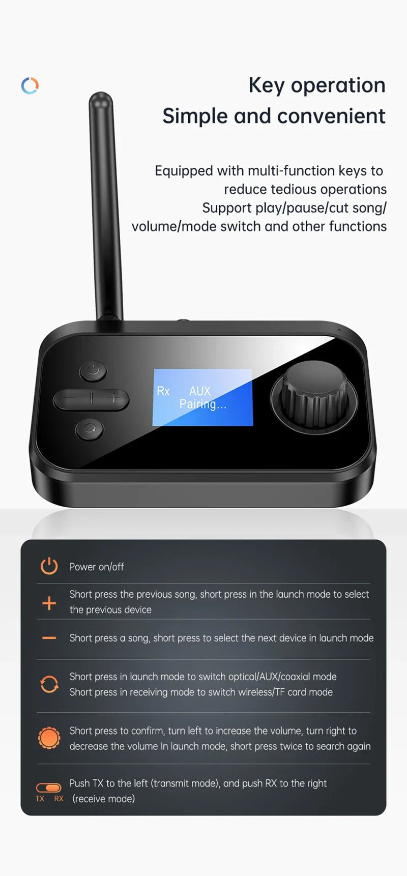 Multi-Function Bluetooth Audio Transmitter & Receiver | 3.5mm AUX, Optical, Coaxial Wireless Adapter DAC Converter for TV & PC