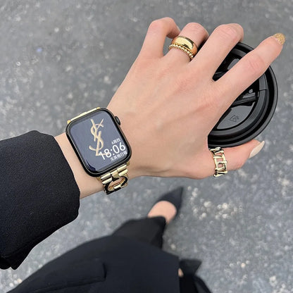Fashion Metal Chain Strap for Apple Watch | Series 9-3, 45/44/42/41mm | Round Loop Bracelet | iWatch Ultra 2 Compatible | Available in Various Sizes