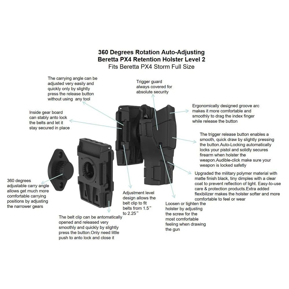 360° Rotating Tactical Holster - Universal Pistol Holder for Sig P320 SP2022 P226 Beretta PX4 Glock 17 19 23