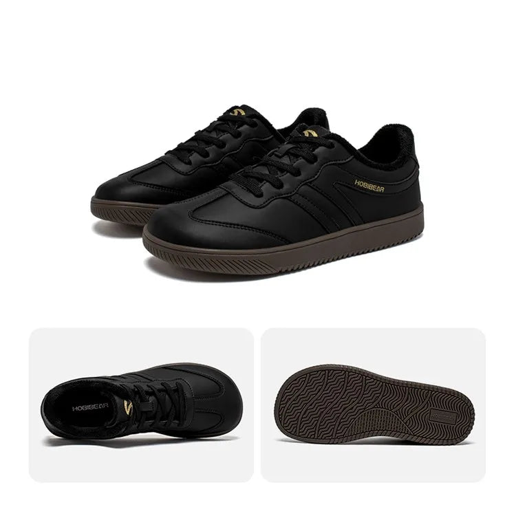 HOBIBEAR Unisex Wide Toe Faux Fur Sneakers – Retro Leather Lace-Up Casual Shoes for Men & Women