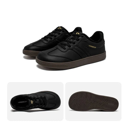 HOBIBEAR Unisex Wide Toe Faux Fur Sneakers – Retro Leather Lace-Up Casual Shoes for Men & Women