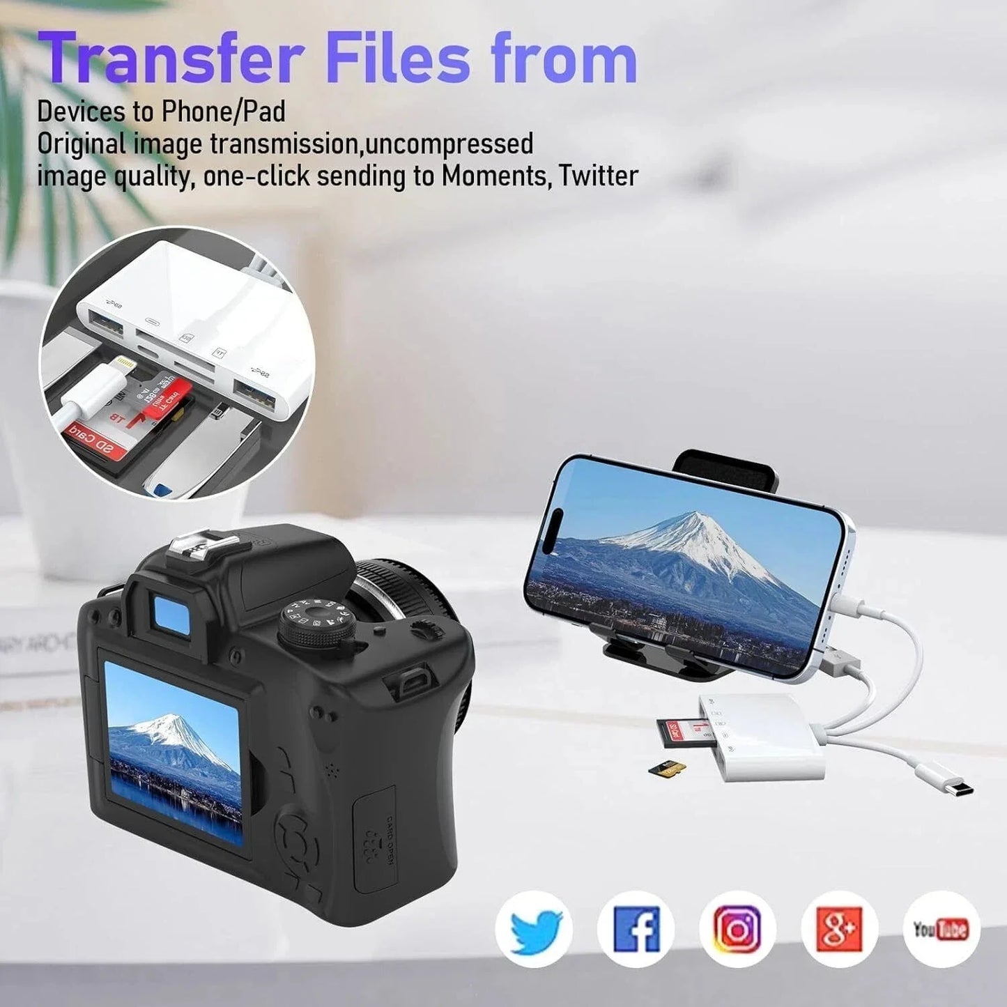 5-in-1 USB-C & Lightning Card Reader – SD/Micro SD OTG Adapter with Charging Port for iPhone, iPad, Android, Laptop & PC