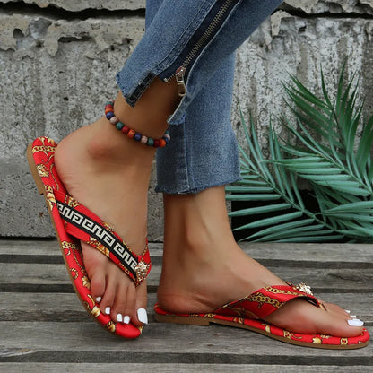 Sexy Women's Flip-Flops – Fashionable Printed Flat Slippers, Outdoor Sandals in Large Sizes