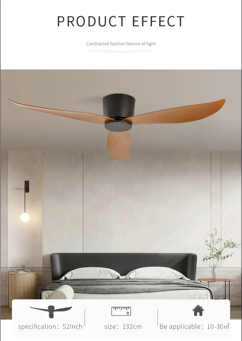 SOVE Modern Black & White Low Floor Ceiling Fan – 30W DC Motor with Remote Control, No Light, 220V