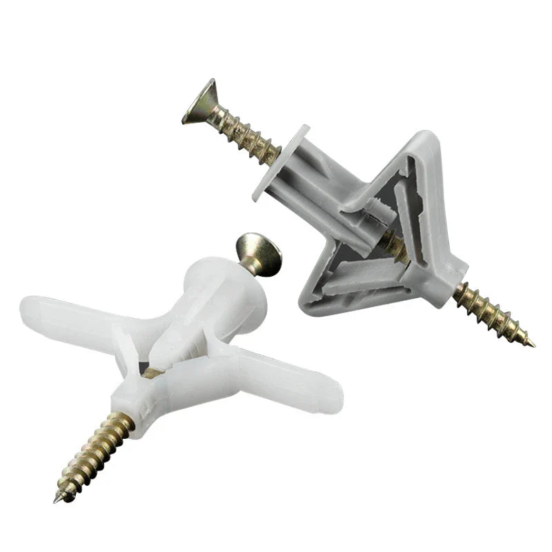 50/100Pcs Self-Drilling Drywall Anchor Kit with Screws – Nylon Expansion Anchors for Gypsum Board & Wall Mounting