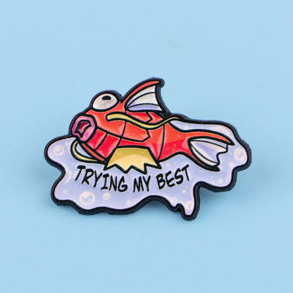 Trying the Fish Enamel Pin - Cute Cartoon Fish Metal Brooch Badge for Clothing, Bags and Gifts