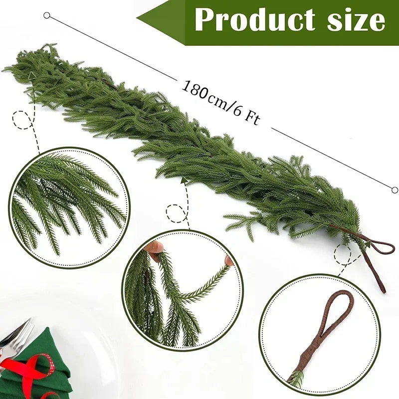 1.5/1.8/2.7M Cypress Garland – Christmas Pine Tree Decoration with Norfolk Tree Leaves for Home & Fireplace