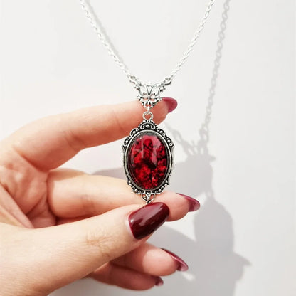 Gothic Vampire Blood Drop Necklace — Vintage Purple & Red Bat Eye Pendant, Witch Jewelry Accessory Gift for Women