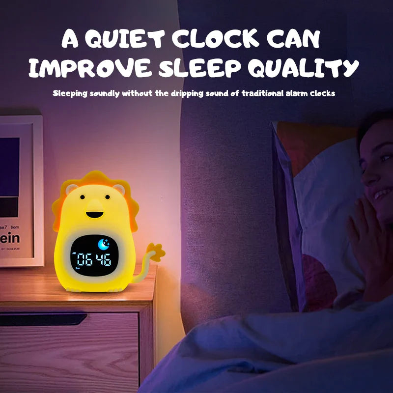 Cat Night Light Alarm Clock – LED Musical Sleep Training Clock for Kids & Babies