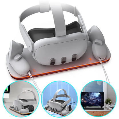 VR Headset Controller Charging Dock for Meta Quest 3 — Cradle with 2 Rechargeable Batteries & USB-C Cable