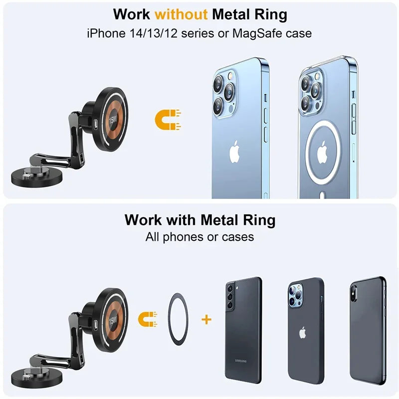 Magnetic Wireless Car Charger Stand – Fast Charging Mount for MagSafe iPhone 15/14/13/12