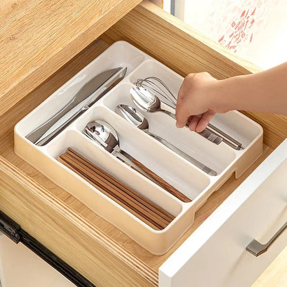 4/5 Compartments Cutlery Organizer Tray – Easy-Clean Drawer Divider for Spoon, Fork & Kitchen Utensils