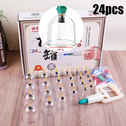 12/24-Cup Chinese Vacuum Cupping Therapy Set – Pull-Out Suction Massager for Pain Relief & Muscle Relaxation