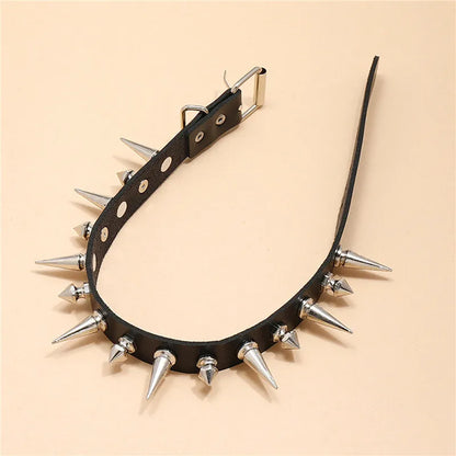 Punk Long Spike Choker Faux Leather Collar – Studded Rivet Necklace for Women & Men, Goth Style Accessories