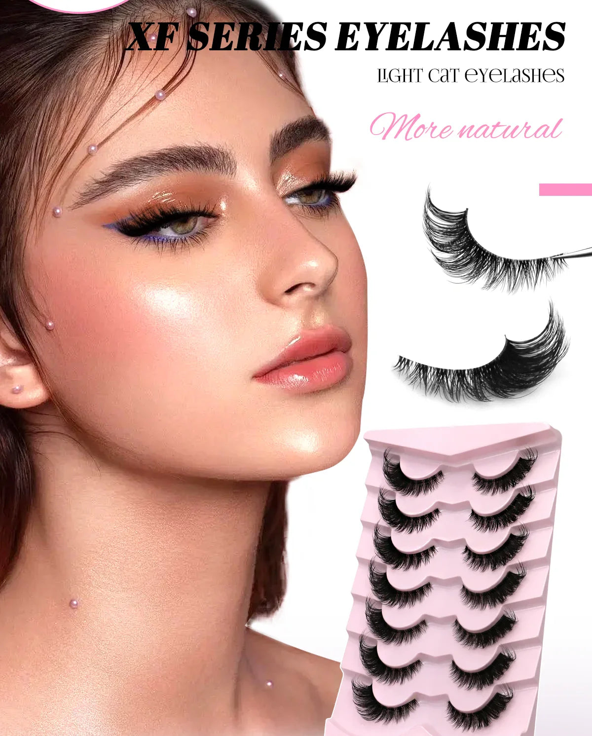 GROINNEYA Cat Eye False Eyelashes – Natural Long Clear Band Winged End Faux Mink Lashes for Eye-Enhancing Makeup