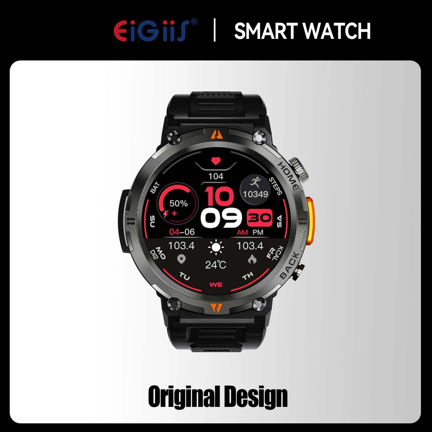 EIGIIS KE3 Smartwatch for Men – 3ATM Waterproof, Bluetooth Call, Health Monitor, Flashlight, 100+ Sports Modes