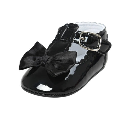 Meckior Baby Girls Dress Shoes - Classic Bowknot PU First Walker Shoes with Non-Slip Rubber Sole