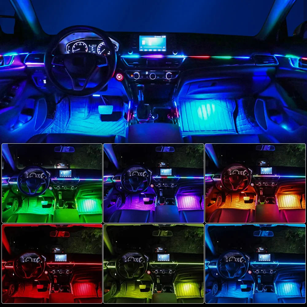10/14/18-in-1 LED Car Ambient Lights – 213 64 Color RGB Bluetooth Rainbow Acrylic Strips, Atmosphere Lamp Kit 12V