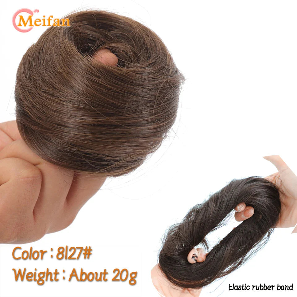 MEIFAN Synthetic Chignon Hair Bun – Elastic Rubber Band Clip-In Updo Ponytail Hair Extension for Women