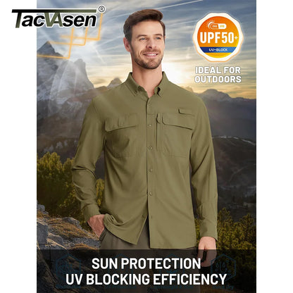 TACVASEN Men's UPF 50+ Sun Protection Fishing Shirt – Quick-Dry Long Sleeve Mesh Hiking & Work Shirt