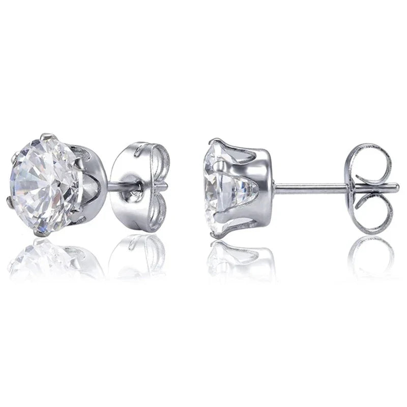 1–8 Pairs Stainless Steel Cubic Zirconia Stud Earrings Set – 6MM Unisex Minimalist Ear Piercing Jewelry for Men & Women