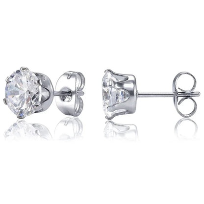 1–8 Pairs Stainless Steel Cubic Zirconia Stud Earrings Set – 6MM Unisex Minimalist Ear Piercing Jewelry for Men & Women