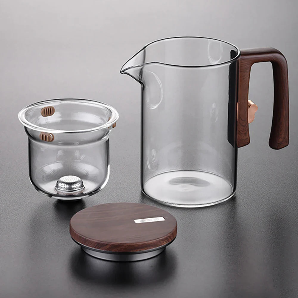 Glass Tea Pot Kettle with Magnetic Infuser - 520ML/720ML Tea Filtration Cup Set with One-Click Switch