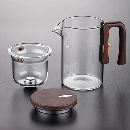 Glass Tea Pot Kettle with Magnetic Infuser - 520ML/720ML Tea Filtration Cup Set with One-Click Switch