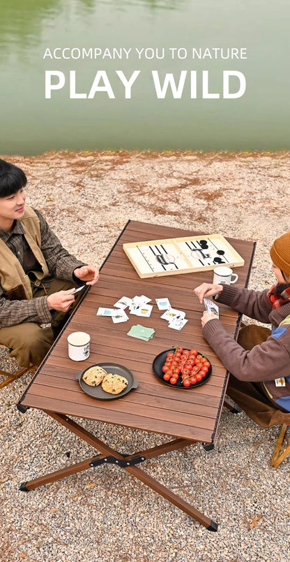 Hispeed Outdoor Camping Folding IGT Table – Multifunctional Wood Table with Gas Stove for BBQ, Picnic & Camp Grill
