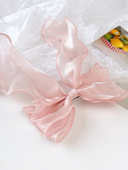 White Organza Bow Hair Clips – Fluttering Ribbon, French Fresh Premium Headdress, Large Hair Accessories for Women & Girls