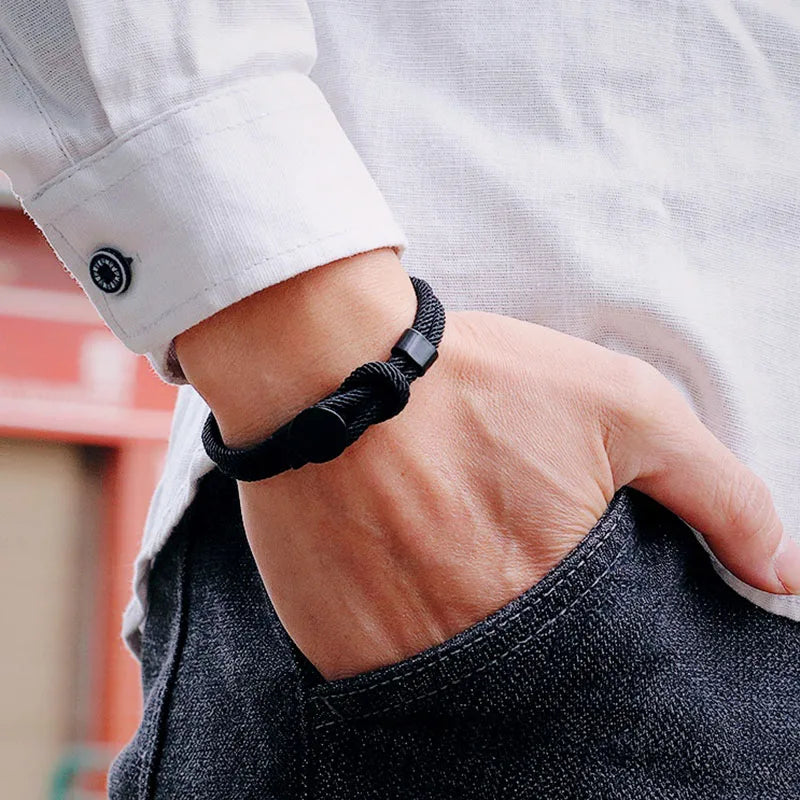 Men’s Double Layer Rope Bracelet – 4mm Nylon Cord Lucky Red Thread Pulsera, 3 Sizes Gift for Him