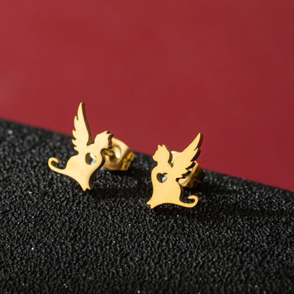 Jisensp Cartoon Cat Earrings — Cute Stainless Steel Kitten Studs for Women & Girls, Funny Animal Jewelry