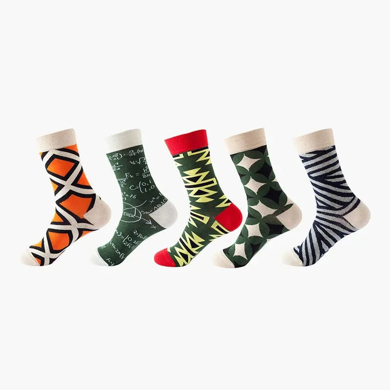 5-Pair Funny Printed Sports Socks - Harajuku Hip Hop Casual Fashion Socks for Men & Women