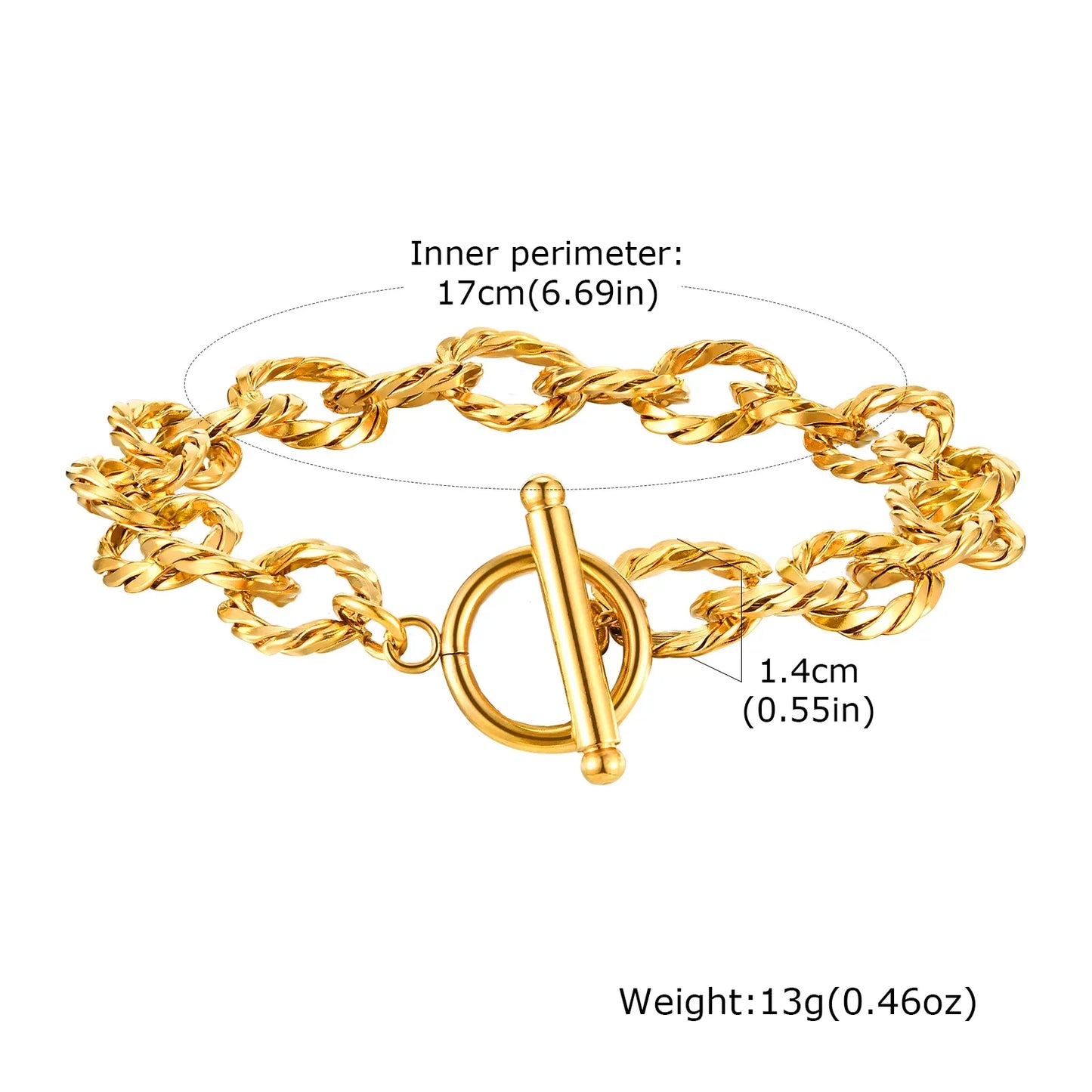 Women’s Chunky Gold Toggle Chain Bracelet – Stainless Steel OT Buckle Link Bracelet, Tarnish-Free Bold Fashion Jewelry