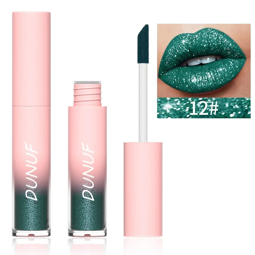 18-Color Sexy Red Diamond Glitter Lip Gloss – Metallic, Waterproof, Long-Lasting Matte Shimmer Liquid Lipstick for Women