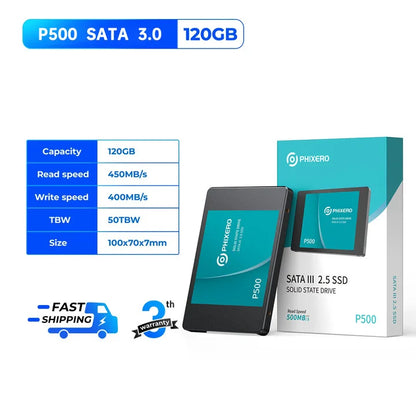 PHIXERO 2.5" Hard Disk SSD — Internal SATA Drive 128GB, 256GB, 512GB, 1TB, 2TB, 4TB for PC & Laptop