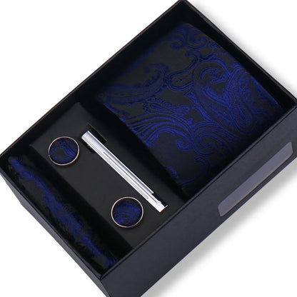 Men’s Green Business Tie Set - Premium Necktie with Hanky, Cufflinks & Tie Clip Gift Box for Wedding Formal Wear