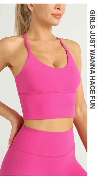 Solid Color Women’s Gym Yoga Sports Bra – Naked Feel, Sexy Cross Back Y-Shape Sling for Fitness, Jogging & Workout