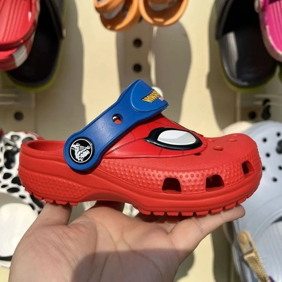 Cartoon Hole Sandals Slippers — Red EVA Hollow-Out Beach Shoes for Boys & Girls, Breathable Casual Jelly Garden Footwear Gift