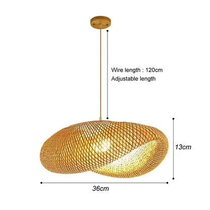 Bamboo Pendant Lamp Ceiling Light - Handwoven Rattan Wicker Hanging Fixture for Dining Room, Bedroom & Indoor Home Decor